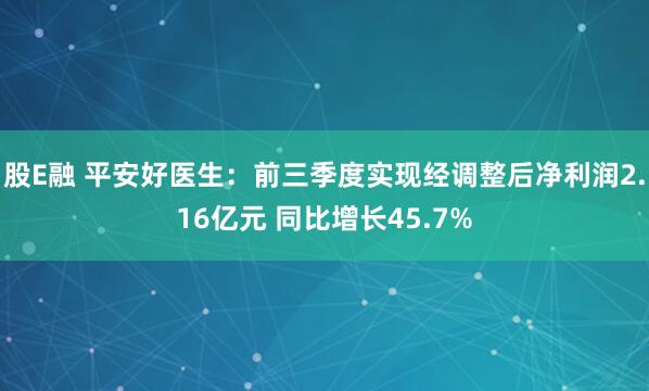 股E融 平安好医生：前三季度实现经调整后净利润2.16亿元 同比增长45.7%